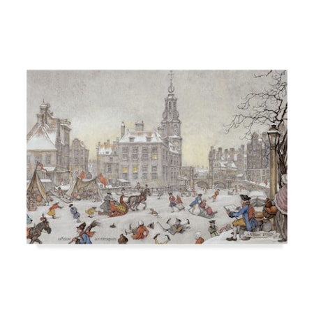 Anton Pieck 'Playing On The Ice' Canvas Art,30x47